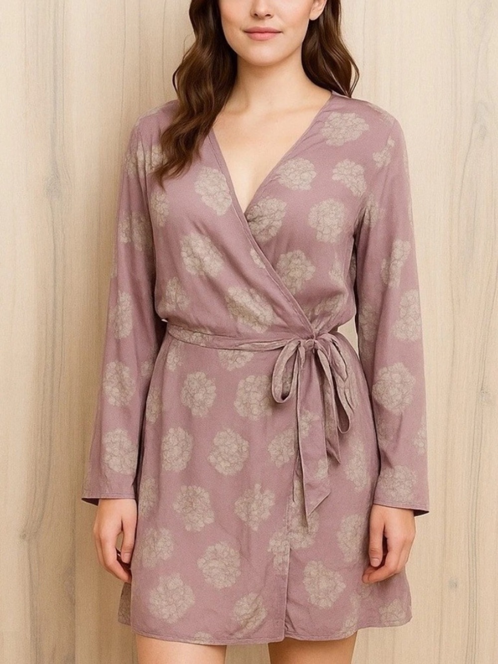 J jill Women's Mauve Floral Wrap dress summer chic size MEDIUM